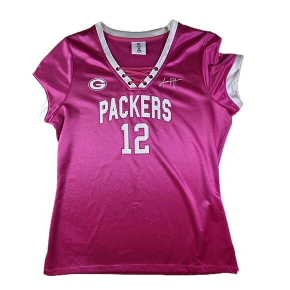 Team Apparel Women's Large Pink Green Bay Packers Brett Farve Jersey - Picture 1 of 10